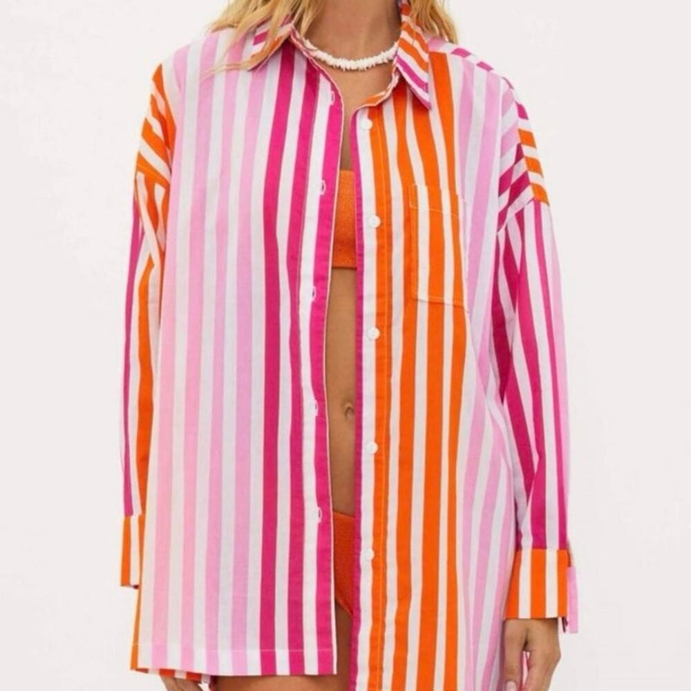 Beach Riot Striped Pink Orange Alexa Top Swim Cover Up NWOT Size L/XL